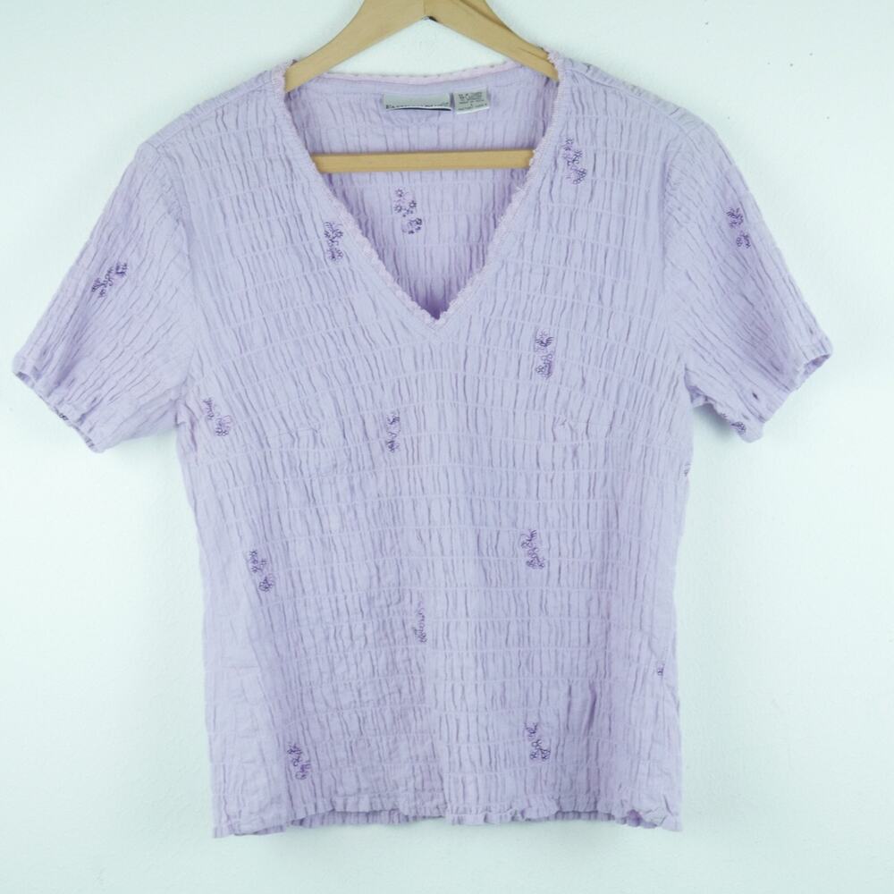 Vintage Large Top Pastel Purple Embroidered Smocked Cottagecore Dainty Feminine